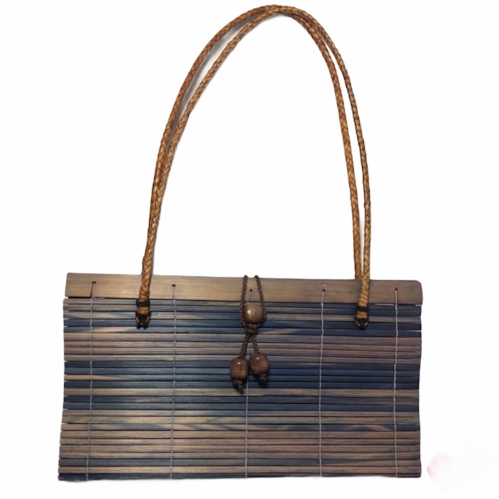 NWOT Colori Blue Wooden Bamboo Purse